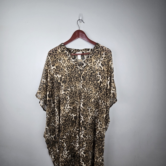 Nordstrom Rack Animal Print Caftan Cover Up lady kimono One Size Brown Leopard‎ - Picture 4 of 15